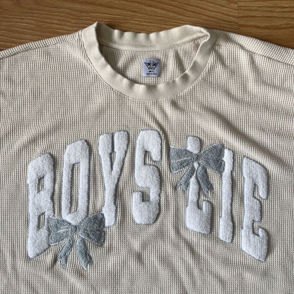Boys Lie Crewneck Long Sleeve Boyfriend Thermal M/L  Embroidered Gray oversized